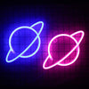 LED Planet Neon Light Bedroom Universe Shape Decoration Night Light(Blue + Warm White Light)