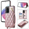 For Samsung Galaxy S20 FE 5G Rhombic Dual Buckle Card Slots Phone Case with Lanyard(Rose Gold)