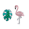 S925 Sterling Silver Leaves Flamingo Ear Studs Women Earrings