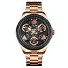 SKMEI 1678 Men Waterproof Quartz Watch with Rotatable Gear Dial(Rose Gold Shell Black Surface)