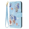 For iPhone 15 Pro Max Floral Pattern Leather Phone Case with Lanyard(Light Blue)