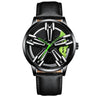 FNGEEN L001 Motorcycle Element Rotating Hub Metal Men Watch(Black Leather Black Steel Green Surface)