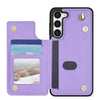 For Samsung Galaxy S23 5G Rhombic Dual Buckle Card Slots Phone Case with Lanyard(Purple)