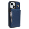 For iPhone 14 Three Fold Card Bag Phone Case with Long Lanyard(Blue)