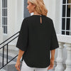 Summer Women Loose Chiffon Blouse Tops Round Neck 5 Points Sleeve Short Sleeve, Size: XXL(Black)