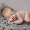 50x50cm New Born Baby Knitted Wool Blanket Newborn Photography Props Chunky Knit Blanket Basket Filler(White)