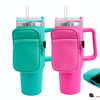 Water Cup Sided Storage Pockets With Zipper Fit For 40Oz Tumbler(Double Pocket-Black)