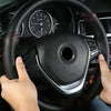 38cm Cowhide Embossed Hand-Stitched Double-Line Steering Wheel Cover(Black Blue Line)