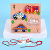 2 PCS Wood Blocks Cutting or Stringing Cube Puzzle Early Education Intelligence Toys For Children(Transportation-Stringing)