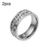 2pcs Girls Simple Titanium Steel Diamond Ring, Size: US Size 9(Double Row Silver)