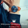 OLEVS 5869 Men Business Waterproof Genuine Leather Strap Quartz Watch(Blue + Brown)
