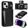 For iPhone 14 Plus Three Fold Card Bag Phone Case with Long Lanyard(Black)