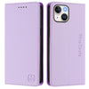 For iPhone 15 Plus RC01 Dual-Folded Magnetic Suction RFID Leather Phone Case(Light Purple)