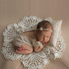 Hollow Lace Round Blanket + Pillow Suit Baby Photography Props(Beige)