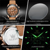 OLEVS 9957 Men Luminous Waterproof Leather Strap Quartz Watch(Black + Rose Gold)
