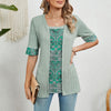 Spring Summer Printed Fake Two-Piece Square Neck Mid-Sleeve Top T-Shirt, Size: XXL(Green)