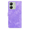 For Redmi 13C Lace Floral Embossed Magnetic Buckle PU Phone Case With Wrist Strap(Purple)