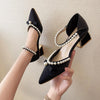 Pointed Toe Chunky Heel High Heels Single Shoes Women Buckle Sandals, Size: 39(Black)