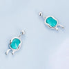 BSE735 Sterling Silver S925 Synthetic Paraiba Stud White Gold Plated Earrings