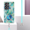 For Samsung Galaxy S25 Ultra 5G Electroplating IMD Splicing Dual-side Marble TPU Phone Case with Lanyard(Green)