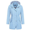 Casual  Women Waterproof Waist Hooded Long Coat, Size:XL (Sky Blue)