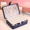 Double-Layer Leather Portable Simple Earrings Ring Jewelry Storage Box, Specification: 16 x 11 x 5cm(Navy Blue)