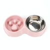 Slow Feed Cat Bowl Pink, Anti-Choke Double Bowl, Stainless Steel