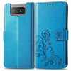 For Asus Zenfone 8 Flip Four-leaf Clasp Embossed Buckle Mobile Phone Protection Leather Case with Lanyard & Card Slot & Wallet & Bracket Function(Blue)