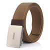 AWMN Men Nylon Canvas Cargo Jeans Casual Buckle Belt, Length: 120cm(Silver Buckle Brown)