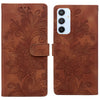 For Samsung Galaxy A54 5G Lace Floral Embossed Magnetic Buckle PU Phone Case With Wrist Strap(Brown)
