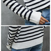 Women Striped Knitwear Loose Stand-up Collar Pullover Sweater, Size: M(Black and White)