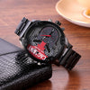 CAGARNY 6820 Men Dual Movement Red Face Steel Strap Quartz Watch(Black)
