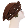 Ladies Turban Cap Milk Silk Single Braid Cap Rivet White Pearl Hooded Cap, Size:58cm(White)