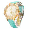 Dial Plated Diamond PU Leather Belt Watch with Leaf Pendant(Green)