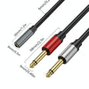 0.3m Gold Plated 3.5mm TRS Female to 2 x 6.35mm TS Male Mono Y Splitter Adapter Audio Cable(Black)
