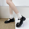 Small Leather Shoes Female Students With Skirt Thick Bottom Buckle Spring and Autumn Single Shoes, Size: 40(Black Bright Light)