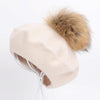 Women Retro Plush Ball Beret Loose Cashmere Beanie Hat, Size:One Size(Beige)