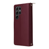 For Samsung Galaxy S24 Ultra 5G Nine-card Slots Zipper Wallet Bag Leather Phone Case(Wine Red)