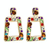 1 Pair Hollow Geometric Square Earrings Alloy Inlaid Color Rhinestone Earrings(Color)