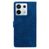 For Redmi Note 13 Pro 5G Lace Floral Embossed Magnetic Buckle PU Phone Case With Wrist Strap(Blue)