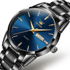 OLEVS 6898 Men Waterproof Luminous Steel Watch Band Quartz Watch(Black Blue)