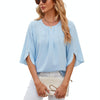 Summer Women Loose Chiffon Blouse Tops Round Neck 5 Points Sleeve Short Sleeve, Size: M(Sky Blue)