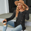 Autumn And Winter Round Neck Button Split Loose Long-Sleeved T-Shirt Top, Size: M(Black)