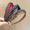 Acrylic Hair Accessories Flocking Cloth Rhinestone Wave Non-Slip Headband With Comb Teeth(Black)