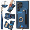 For Samsung Galaxy S25 Ultra 5G Retro Skin-feel Ring Multi-card Wallet Phone Case(Blue)