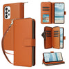 For Samsung Galaxy A73 5G Nine-card Slots Zipper Wallet Bag Leather Phone Case(Brown)