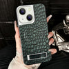 For iPhone 15 Pebble Pattern PU MagSafe Phone Case with Holder(Dark Green)