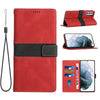 For Samsung Galaxy S21+ 5G Grid Stitching Leather Phone Case with Lanyard(Red)
