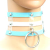 Harajuku Fashion Punk Gothic Rivets Collar Hand 3-rows Caged Leather Collar Necklace(Baby Blue+White+Baby Blue)