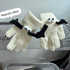 Fall Winter Couple Students Magnetic Warm Gloves Cute Dolls Outdoor Hand In Hand Mittens, Size: Average(Black)